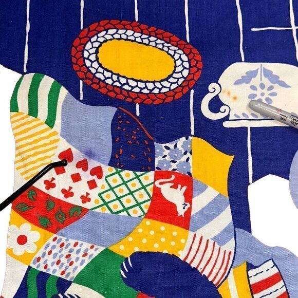 Vintage handmade drawstring bag for gym, laundry, purse, tote 70’s fabric panda - Picture 2 of 8